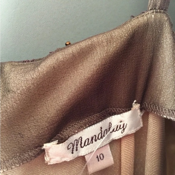 Mandalay Vintage Brown Beaded Gown Sequined Crystals Dress Deep V Neck 90s Y2K - Picture 4 of 12